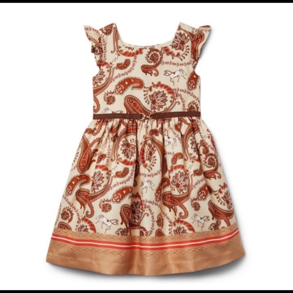 Janie and Jack Dress Paisley Print in Cream and Orange